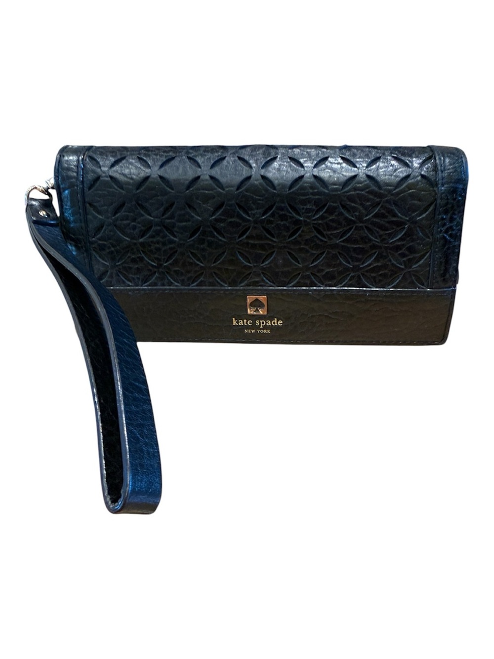 kate spade black embossed leather wristlet clutch